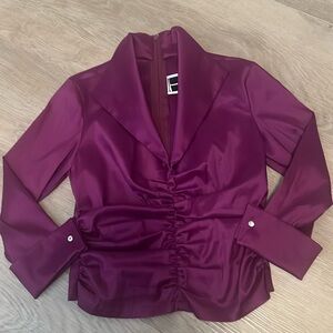 Vintage Tadashi Purple Rousched Front Full Back Zipper Taffeta Blouse (M)